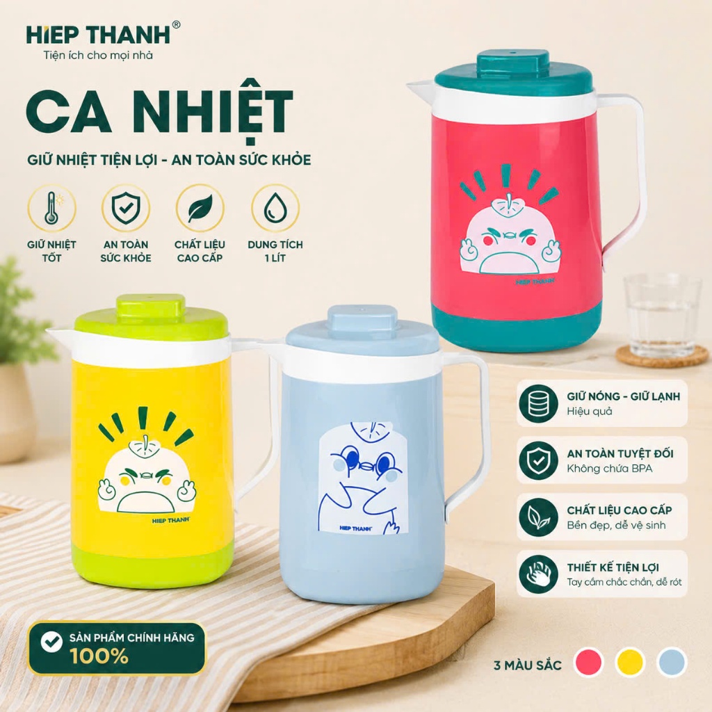 Ca Cách Nhiệt Ca Đựng Nước Trà, Ca Đựng Nước HT 659/660/661 Nhỏ/Trung/Lớn Màu Ngẫu Nhiên