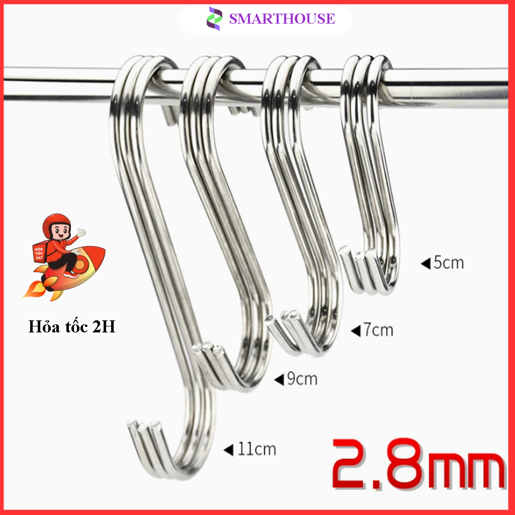 Combo 10 móc chữ S treo đồ, thép không gỉ 7cm