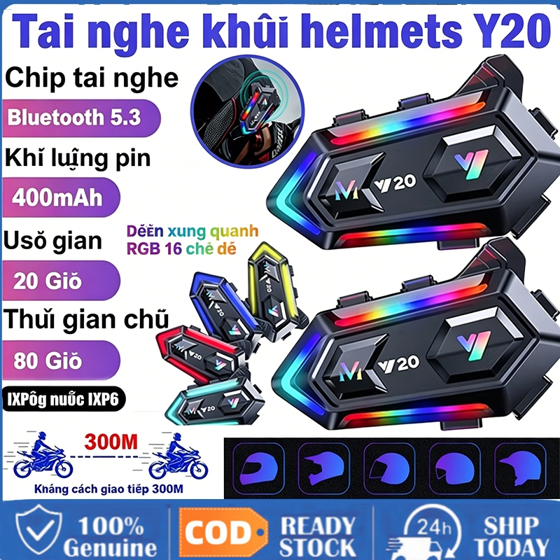 [COD] Y20 Tai Nghe Xe Máy Bluetooth5.3 Cho 2 Người Đi Xe Máy, Tai Nghe Mũ Bảo Hiểm Chống Nước ồn khi