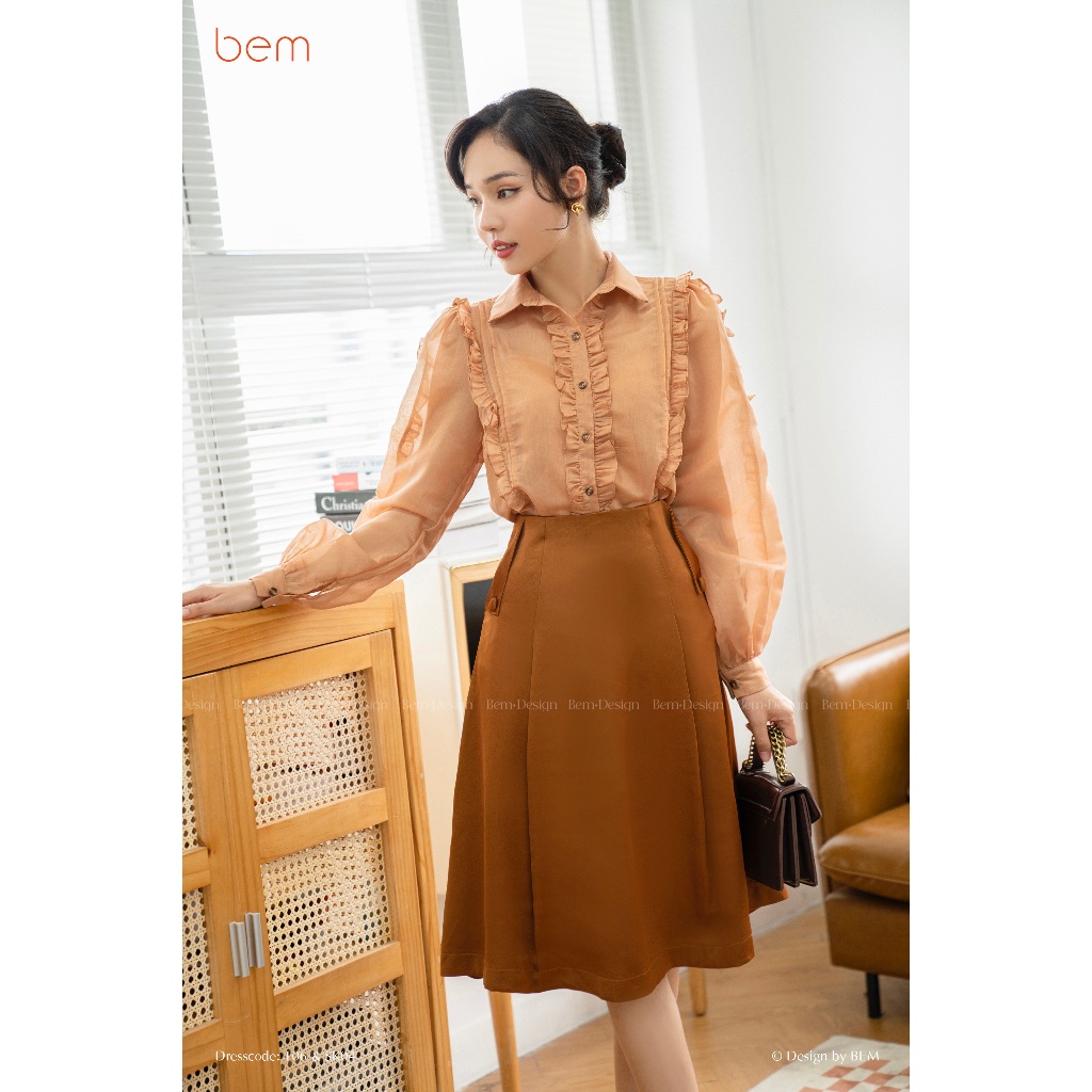 ÁO Sơmi Phối Ren Màu Nâu Sang Trọng BEM STUDIO ( T06 & SK04 )