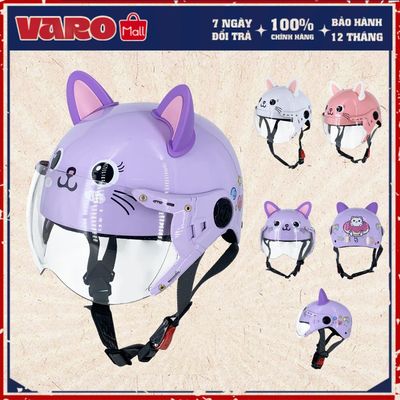 Mũ Bảo Hiểm 1/2 Trẻ Em VARO Kính Càng - Nón Bảo Hiểm Cho Bé Tem Mèo Donut Dễ Thương (Tặng Tai Mèo)