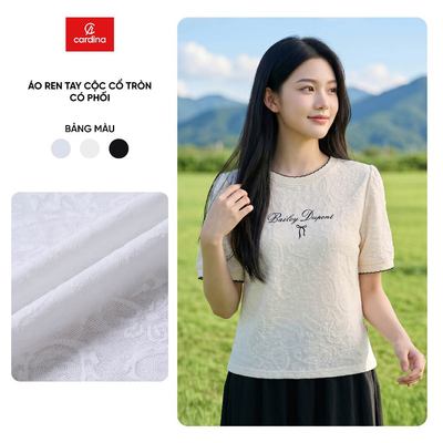 Áo ren nữ CARDINA chất liệu ren mềm tay cộc cổ tròn 6ARC03
