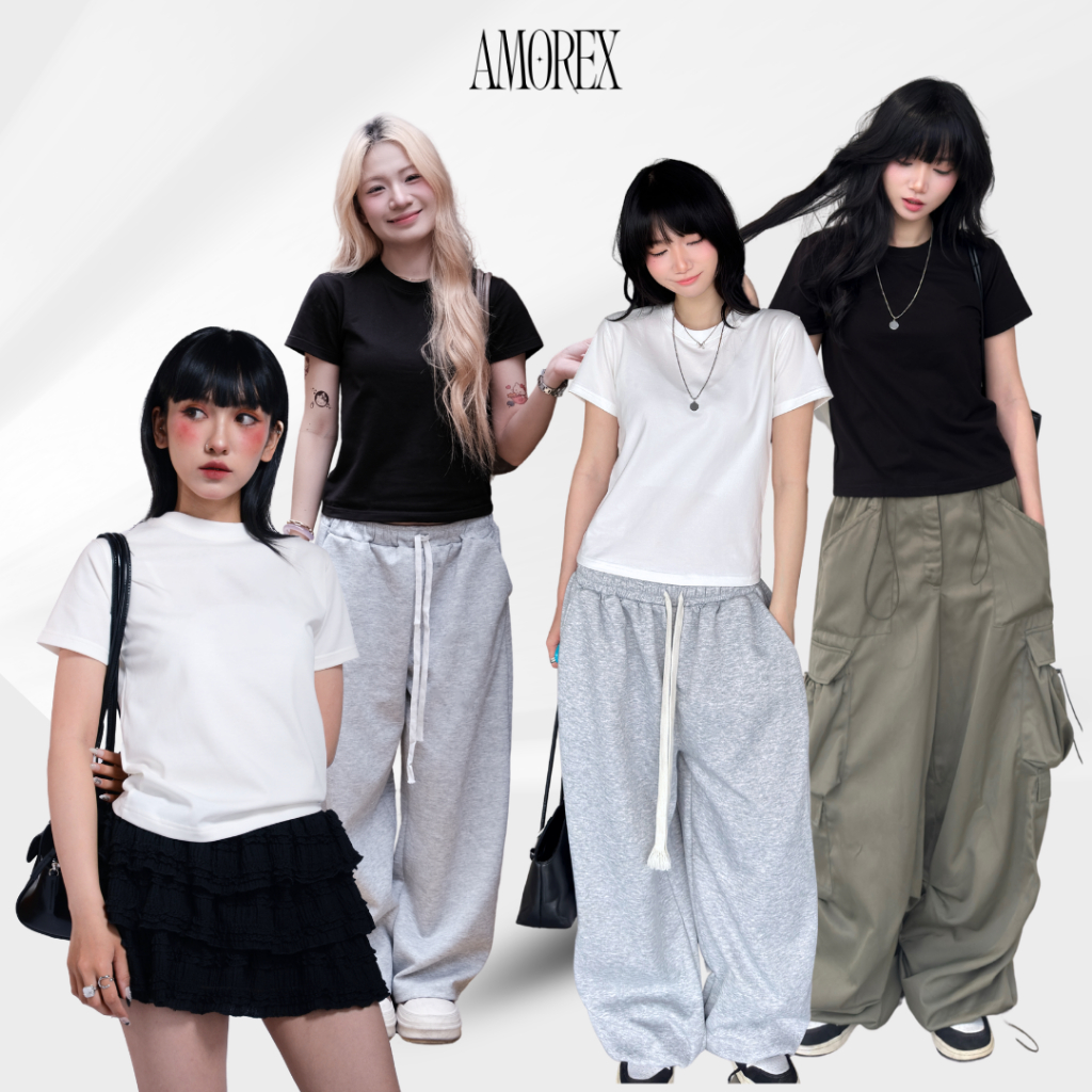 AMOREX Áo Baby Tee Thun Lạnh Basic Premium Cổ Tròn Áo Thun Nữ Chất Liệu Cotton Mềm Mại Thoáng Mát