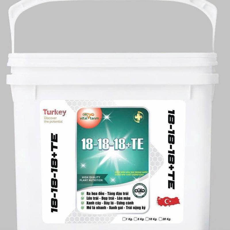 NPK 18-18-18+TE Xô 10kg Nhập Khẩu Thổ Nhĩ Kỳ - Dưỡng Bông, Nuôi Trái - Xanh Cây, Dày Lá, Cứng Cành -