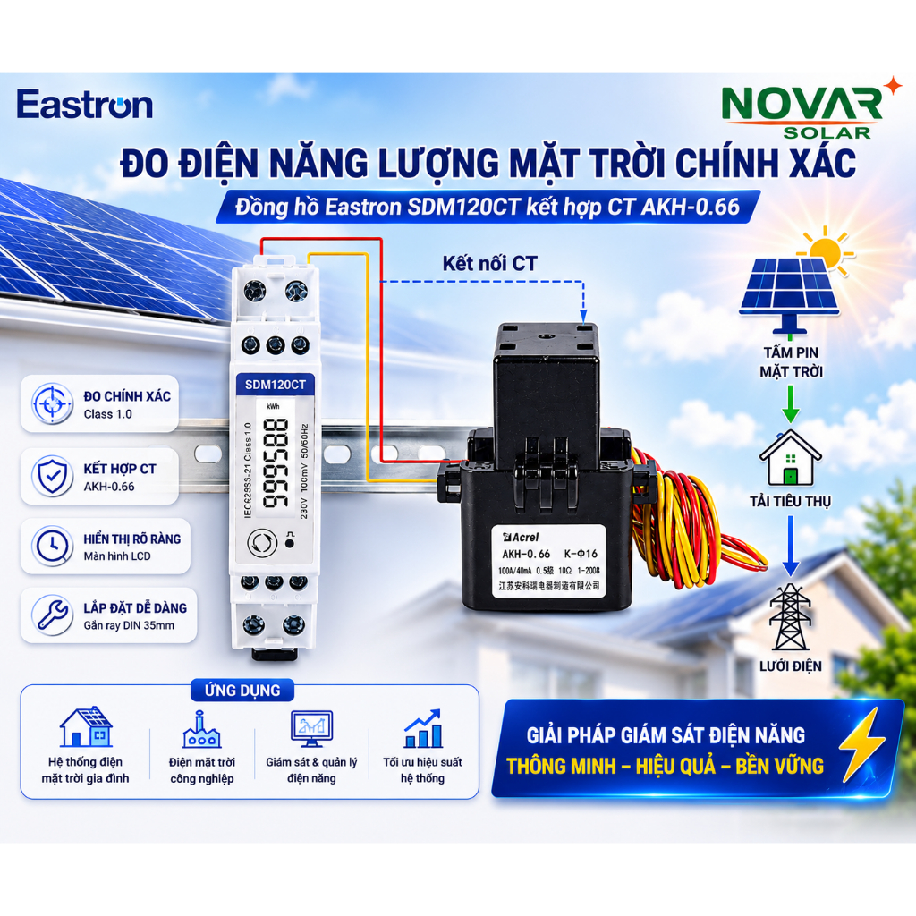 Đồng hồ cao cấp EASTRON SMD120CT - 100Ah bám tải cho hệ năng lượng mặt trời ( 1 bộ gồm đồng hồ + CTA