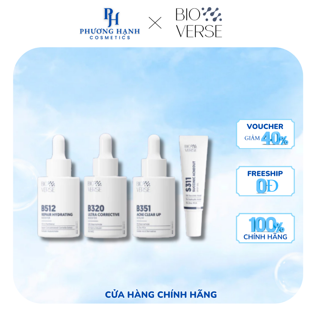 Serum BIOVERSE B512, B320, B351 30ml Và Gel Chấm Mụn S311 10ml Dành Cho Da Mụn