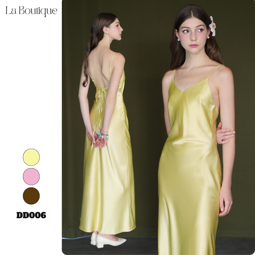 Đầm Lụa Hai Dây Cổ V Hở Lưng La Boutique SS26 - DD006-2604LAT | BigBuy360 - bigbuy360.vn