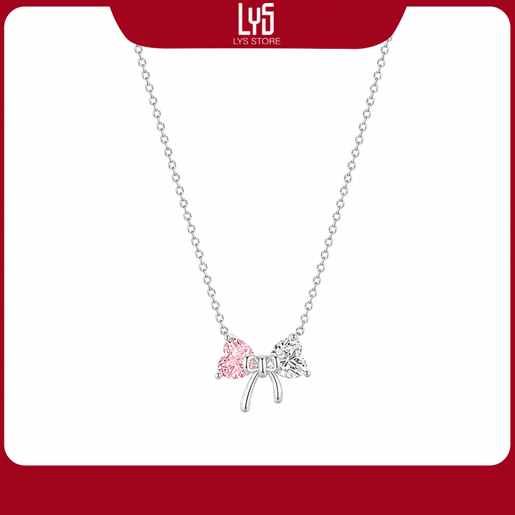 Dây chuyền bạc nữ Lys square pink bow necklace Fullbox hộp PAN đầy đủ phụ kiện PAN 6325