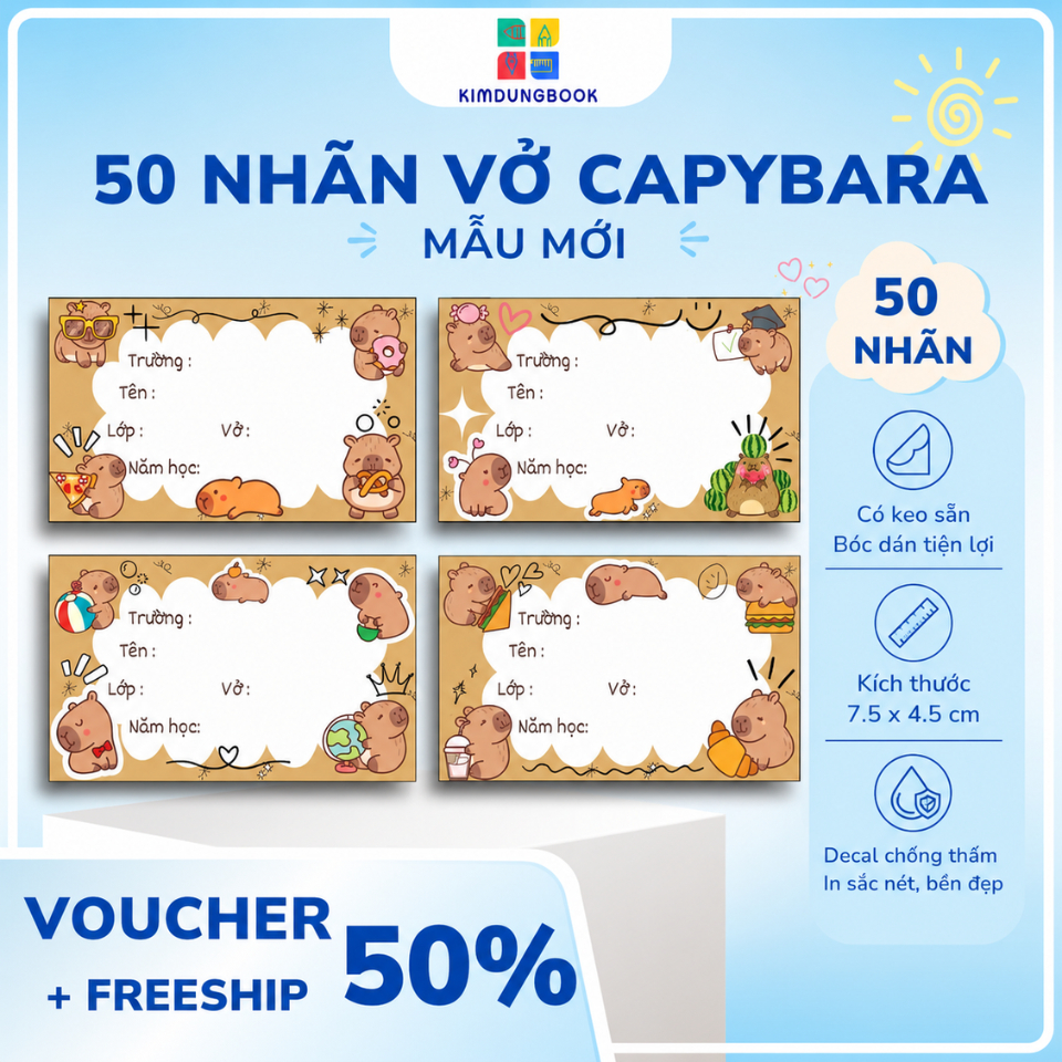 50 Nhãn vở capybara, nhãn dán capybara mẫu mới.