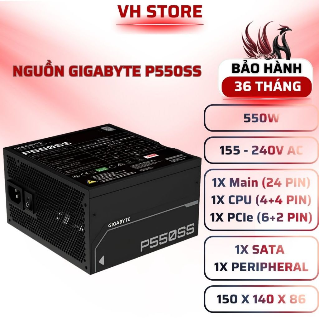 Nguồn GIGABYTE P550SS 550W 80 Plus Silver ATX 3.0 - BẢO HÀNH 36 THÁNG - VHSTORE