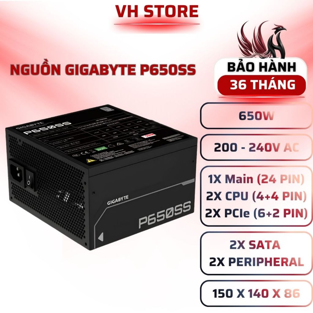 Nguồn GIGABYTE P650SS 650W 80 Plus Silver ATX 3.0 - BẢO HÀNH 36 THÁNG - VHSTORE