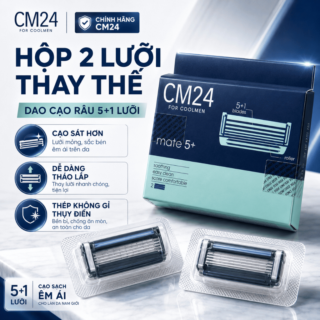 Hộp 2 Lưỡi Dao Cạo Râu CM24 For Coolmen Loại 5 Lưỡi Chất Liệu Thép Không Gỉ Thụy Sĩ Cạo Dễ Dàng Và A