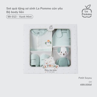 Set quà tặng sơ sinh La Pomme cún yêu - Bộ body liền - 0M Xanh mint