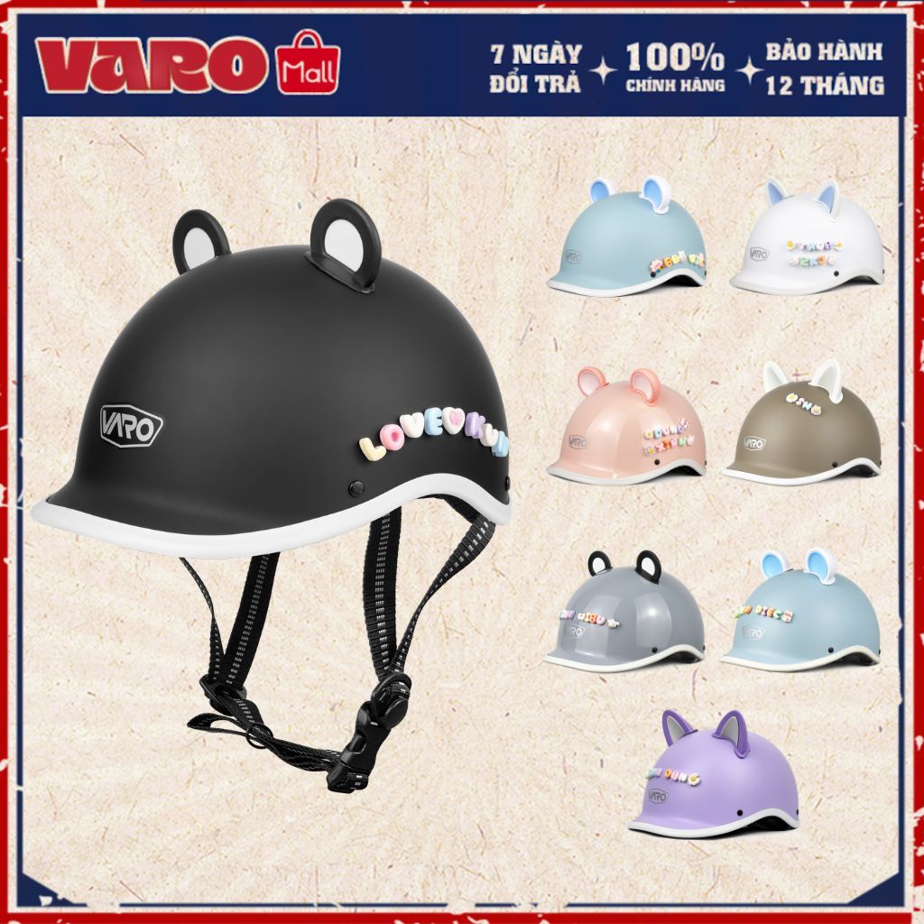 [Combo Đón Tết] Mũ Bảo Hiểm VARO Cá Heo Nửa Đầu Thời Trang - Tặng Charm Chữ - Shopee Mall Chính Hãng