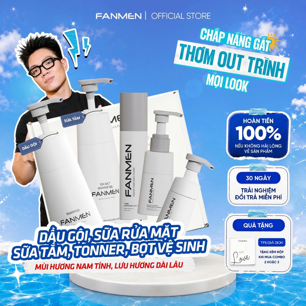 [ Combo Toàn Diện] Combo Dầu gội sạch gầu mượt tóc, Sữa tắm muối biển chết, Bọt vệ sinh nam, Sữa rửa