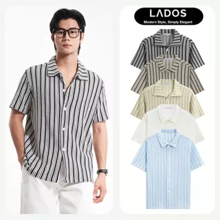 DEAL MỞ BÁN Áo Sơ Mi Tay Ngắn Dệt Kim Sọc Dọc LADOS - 8200 Form Regular Fit, Co Giãn Thoải Mái, Ít Nhăn, Thoáng Mát