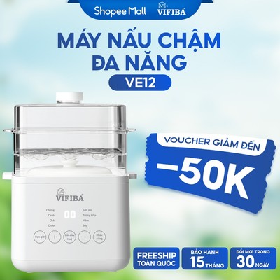 Nồi Nấu Chậm Đa Năng VIFIBA Kèm Hấp, 8 Chức Năng Nấu, Nồi Cho Bé Ăn Dặm, Nấu Cháo, Hầm, Hấp,....VE12