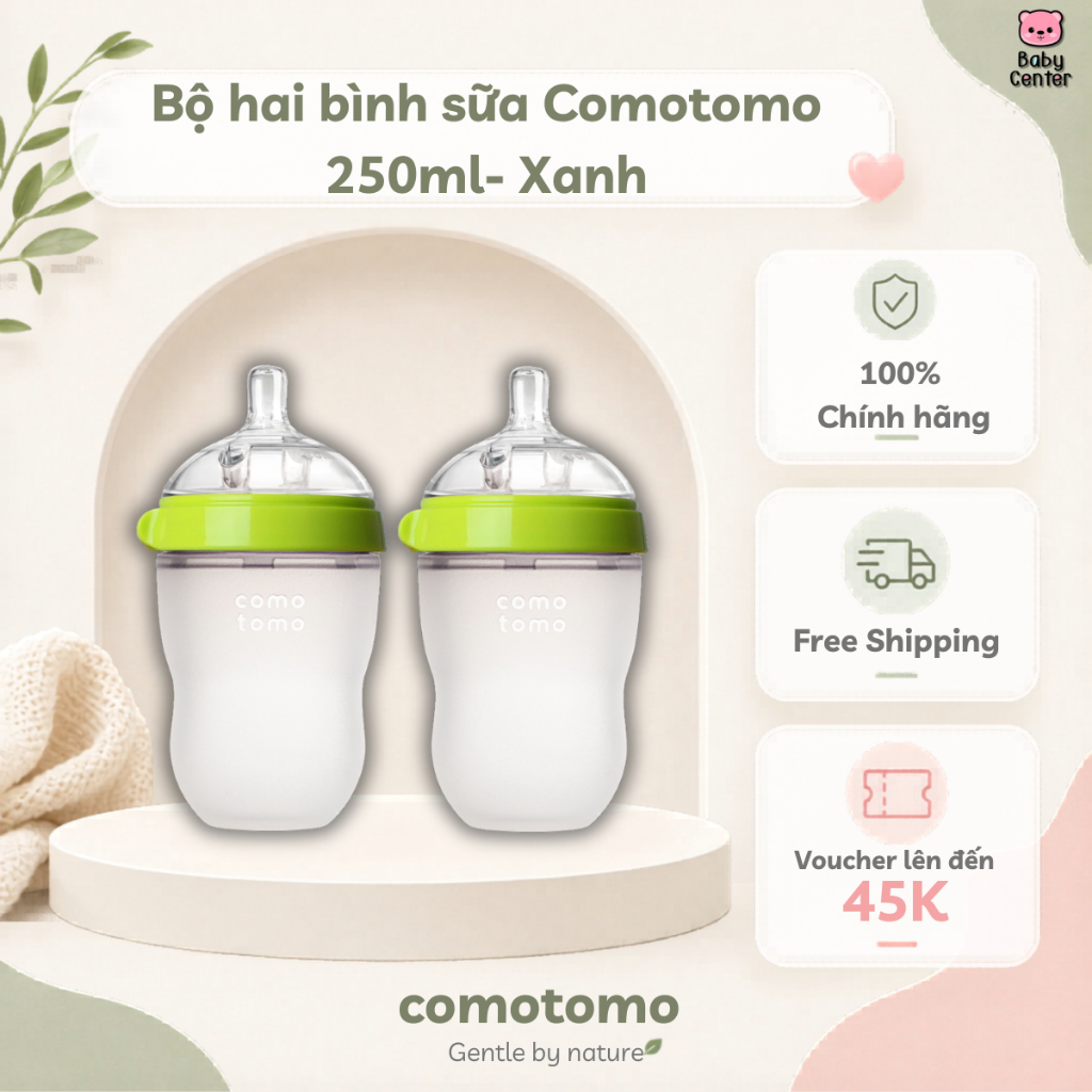 Bộ hai bình silicone Comotomo 250ml- Xanh