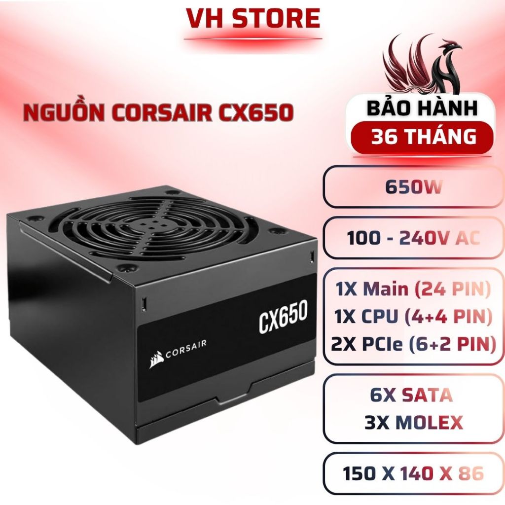 Nguồn CORSAIR CX650 650W 80 Plus Bronze ATX PSU - BẢO HÀNH 36 THÁNG - VHSTORE