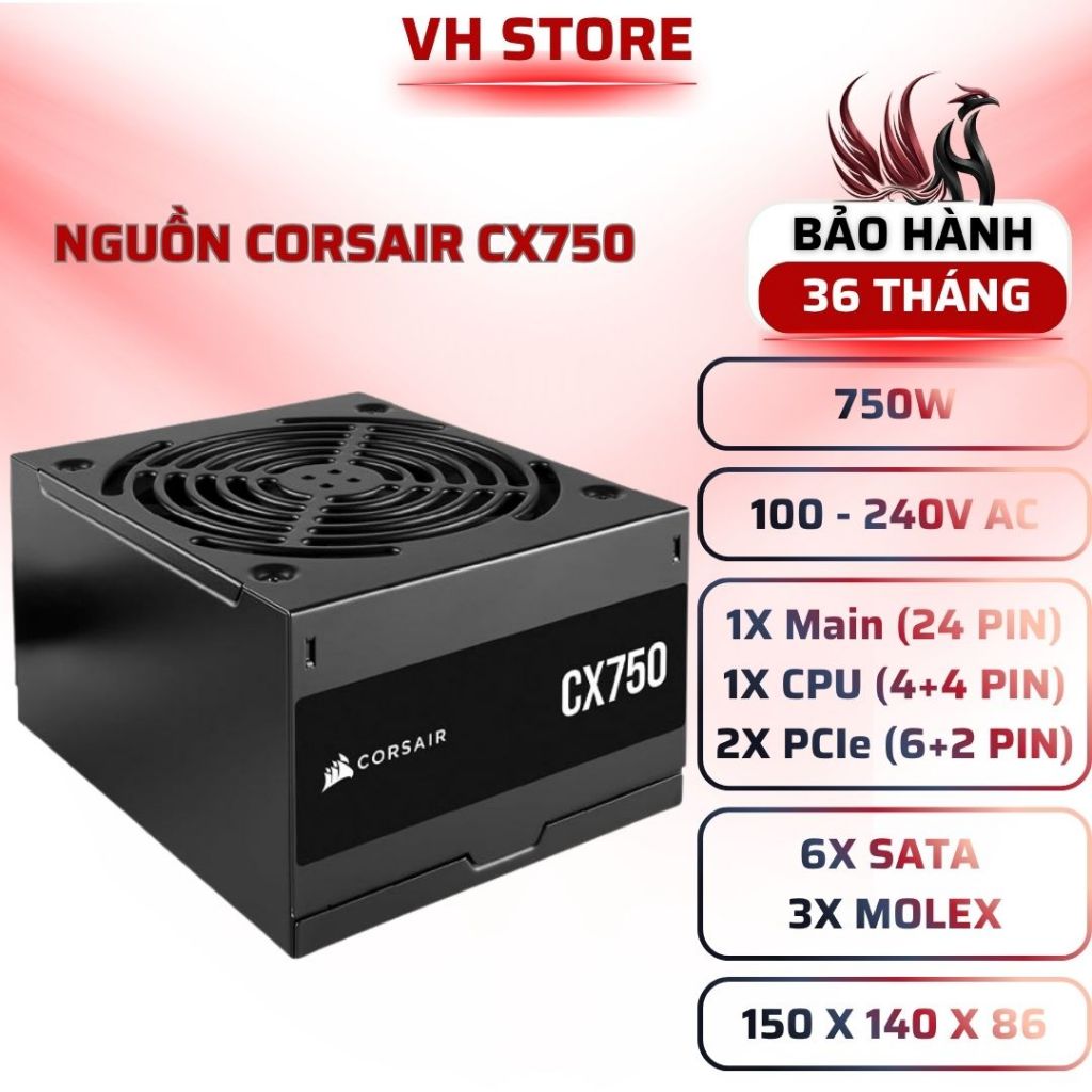 Nguồn CORSAIR CX750 750W 80 Plus Bronze ATX PSU - BẢO HÀNH 36 THÁNG - VHSTORE