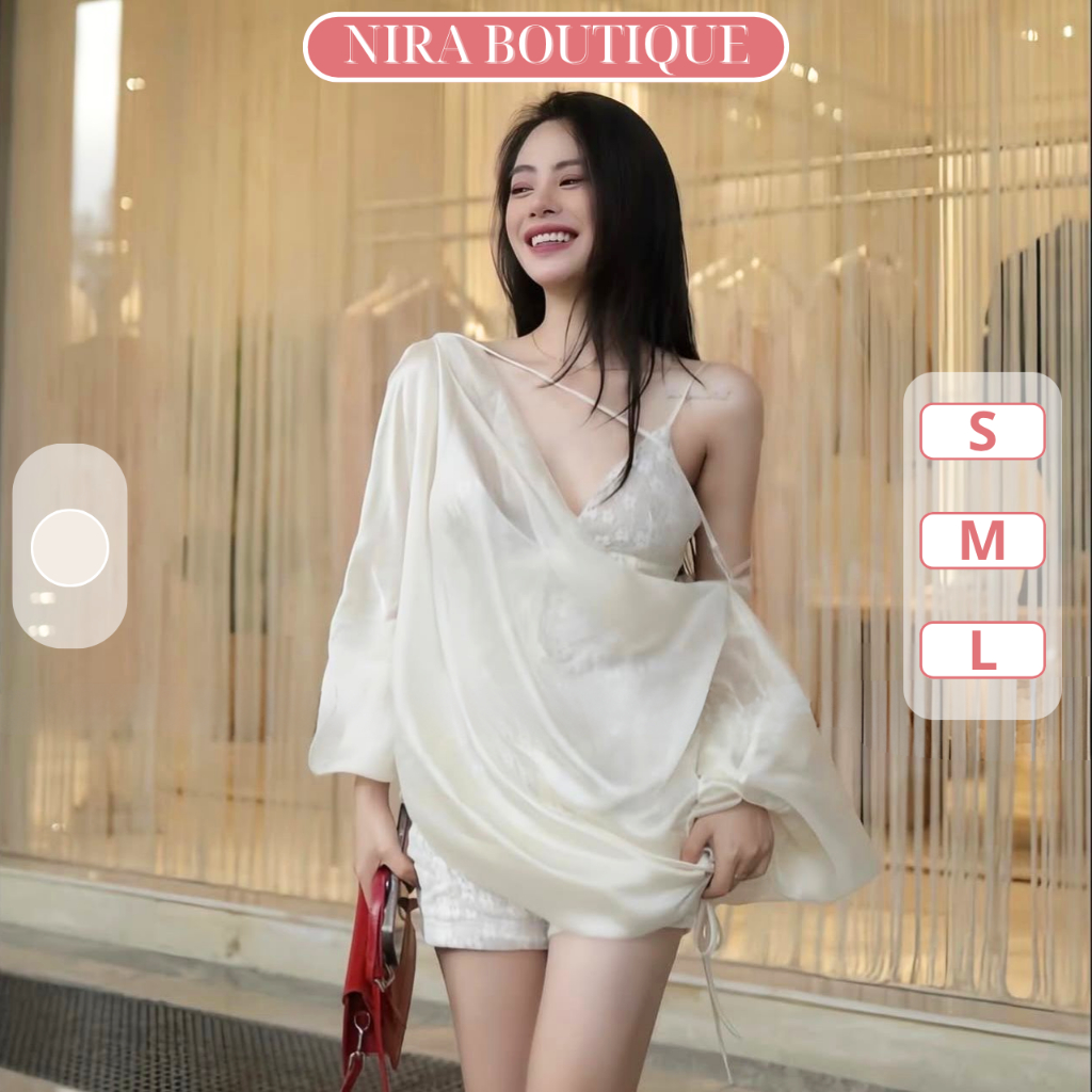 Set áo ren choàng tay bồng nữ tính kèm quần-F65-Nira.Boutique