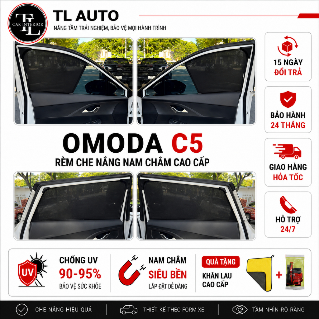 Rèm che nắng nam châm loại 1 xe OMODA C5, dày dặn chống tia UV, bảo hành 24 tháng TL Auto