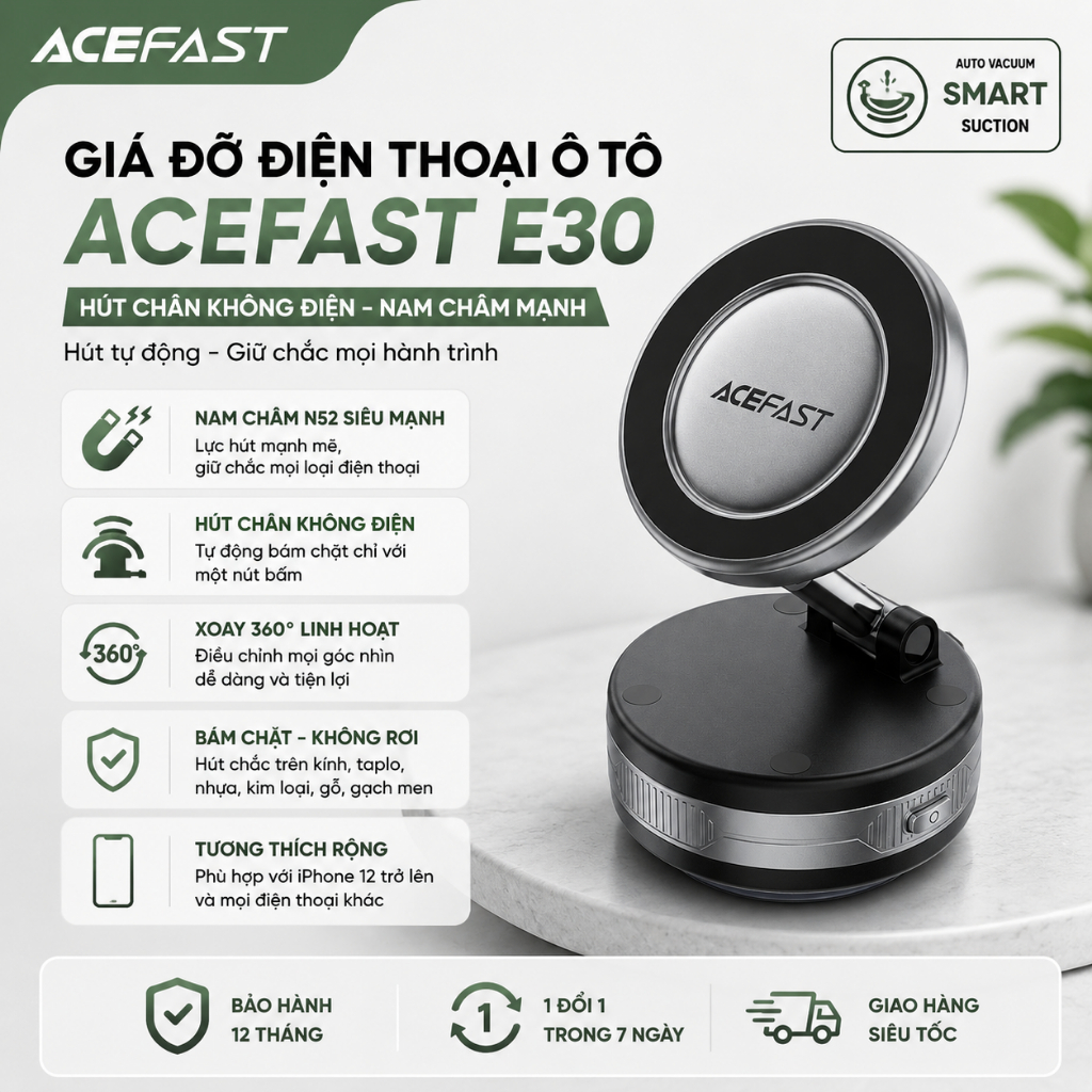 Giá Đỡ Điện Thoại Từ Tính ACEFAST E30 Kèm Hút Điện Tử Giữ Chắc Tiện Lợi
