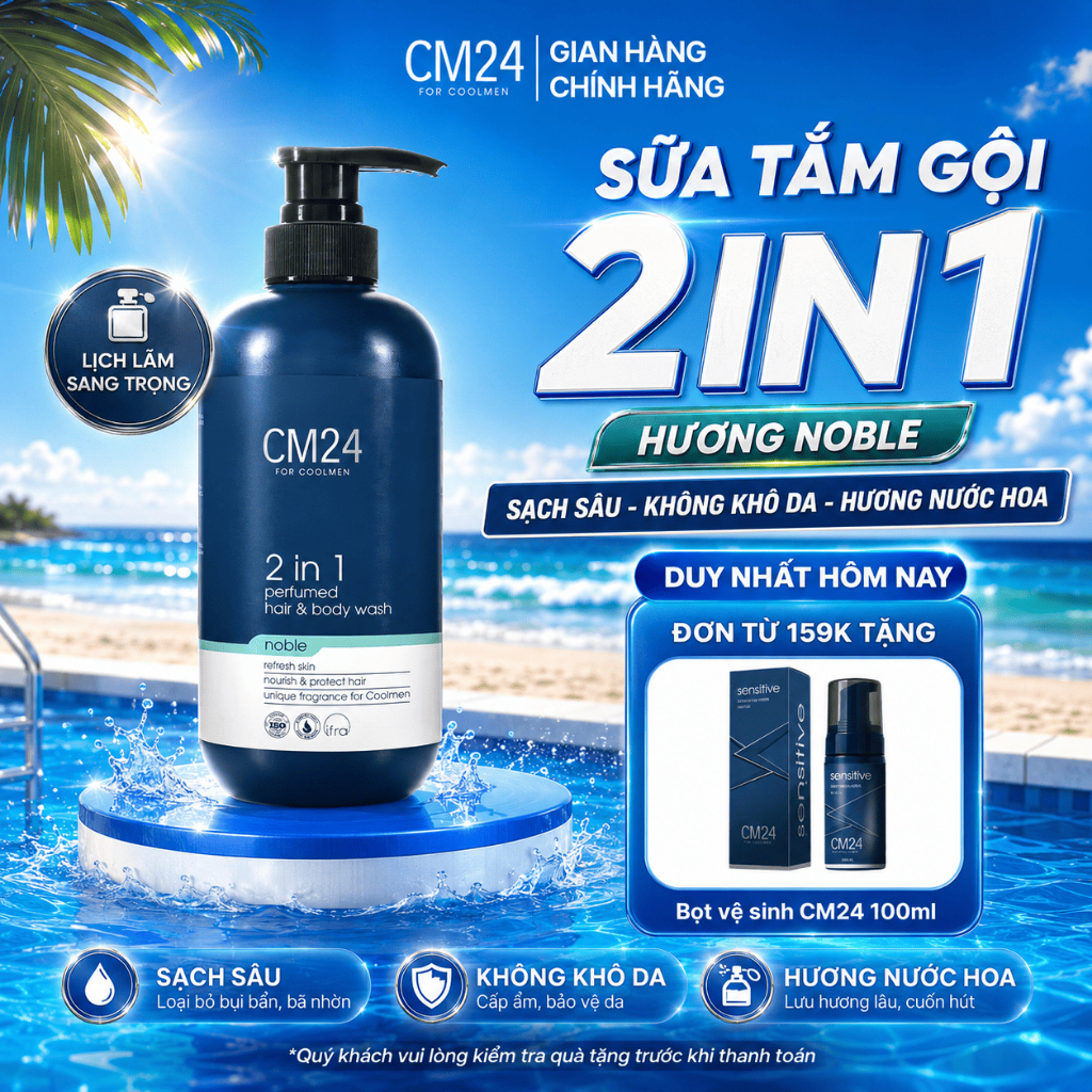 (DEAL KOL) Sữa Tắm Gội 2in1 CM24 For Coolmen Noble Hương Nam Tính, Sạch Sâu, Dưỡng Ẩm Tiện Lợi Cho N