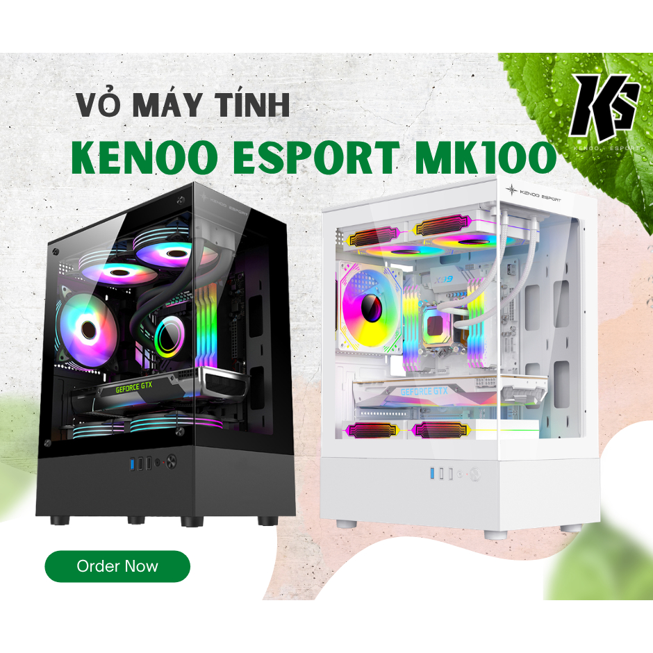 Vỏ Case Máy Tính KENOO ESPORT MK100 - Thùng Máy PC Mini Tower Giá Rẻ, Mặt Kính Cường Lực Sang Trọng 
