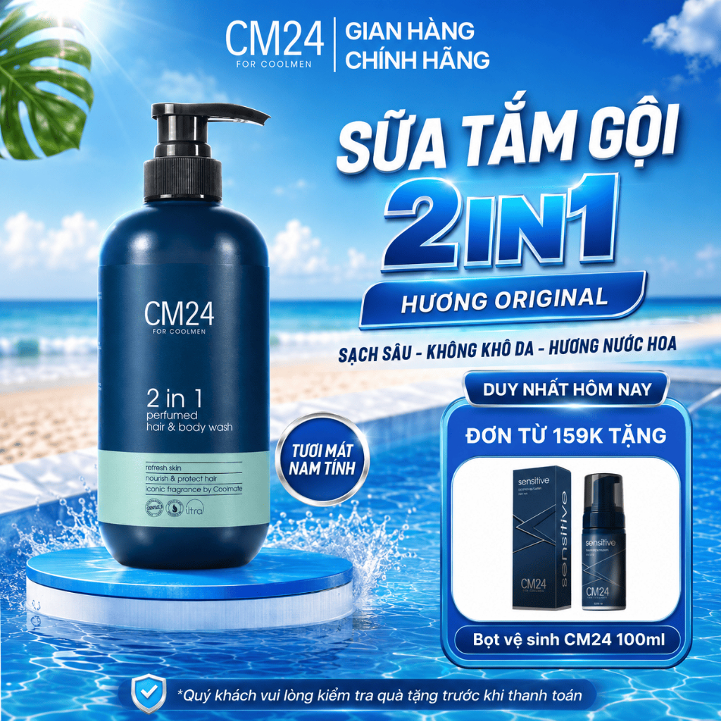 (Deal Lương Đỗ) Sữa Tắm Gội 2in1 CM24 FOR COOLMEN Sạch Sâu, Dưỡng Ẩm, Hương Nam Tính Mạnh Mẽ Thơm Lâ