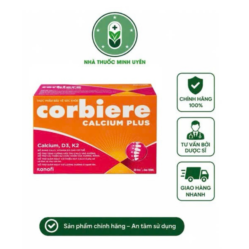 Sanofi Corbiere Calcium Plus Giúp Bổ Sung Calci, Vitamin D3 Hỗ Trợ Tăng Cường Hấp Thu Calci (Hộp 3 V