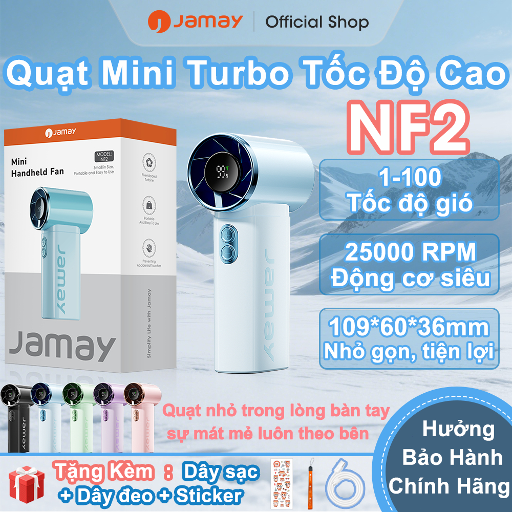 JAMAY Quạt cầm tay bỏ túi Siêu mini Quạt siêu tốc turbo màn hình LED kỹ thuật số 100 cấp gió NF2 C
