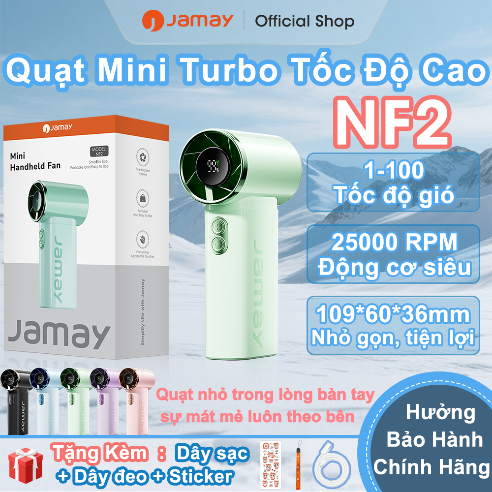 JAMAY Quạt cầm tay mini nhỏ gọn đẹp mắt, 100 gió mạnh turbo Tuổi thọ pin dài Siêu mini Quạt NF2 B