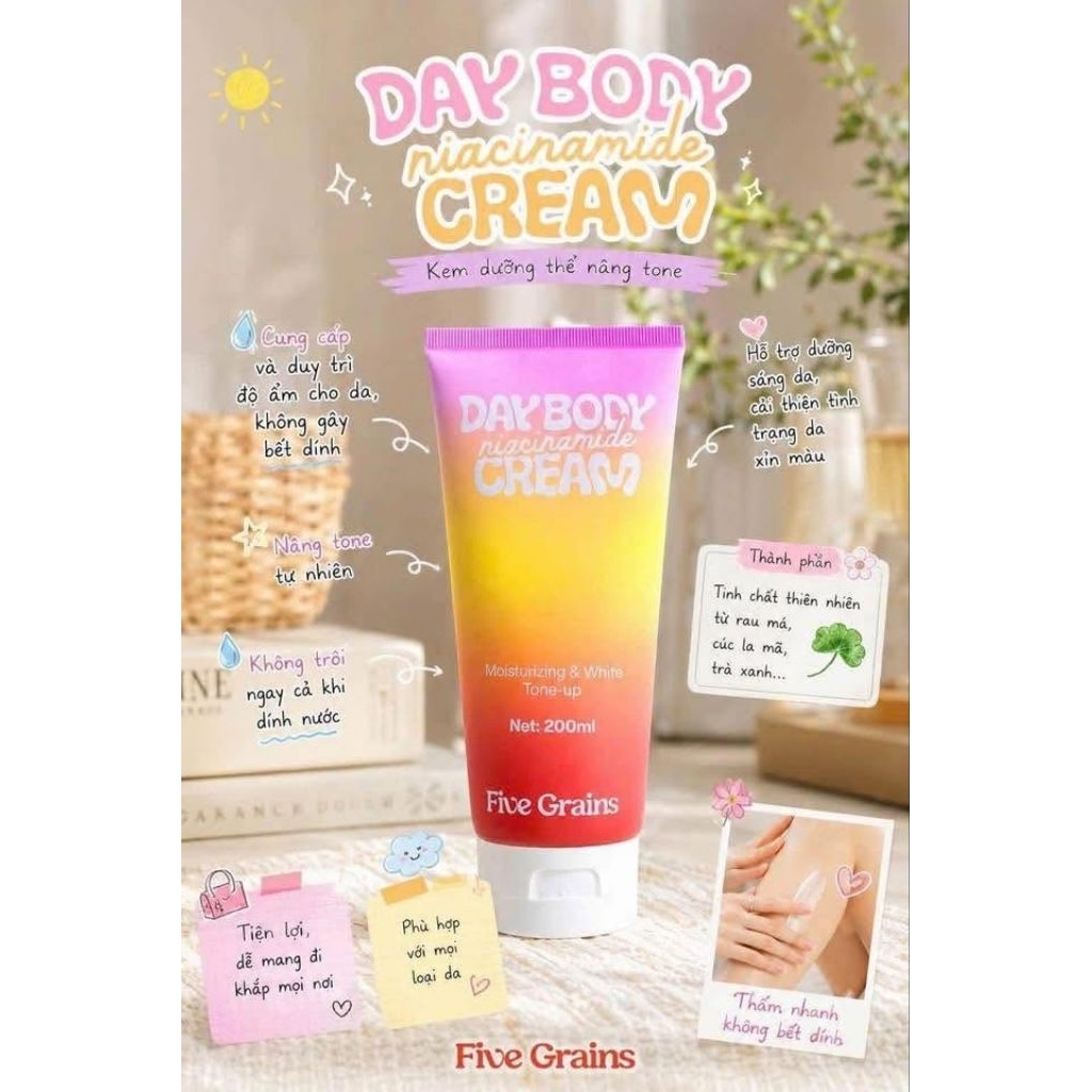 𝐊𝐞𝐦 𝐛𝐨𝐝𝐲 𝐅𝐢𝐯𝐞 𝐆𝐫𝐚𝐢𝐧𝐬 𝐍𝐢𝐚𝐜𝐢𝐧𝐚𝐦𝐢𝐝𝐞 nâng tone ban ngày 200ml