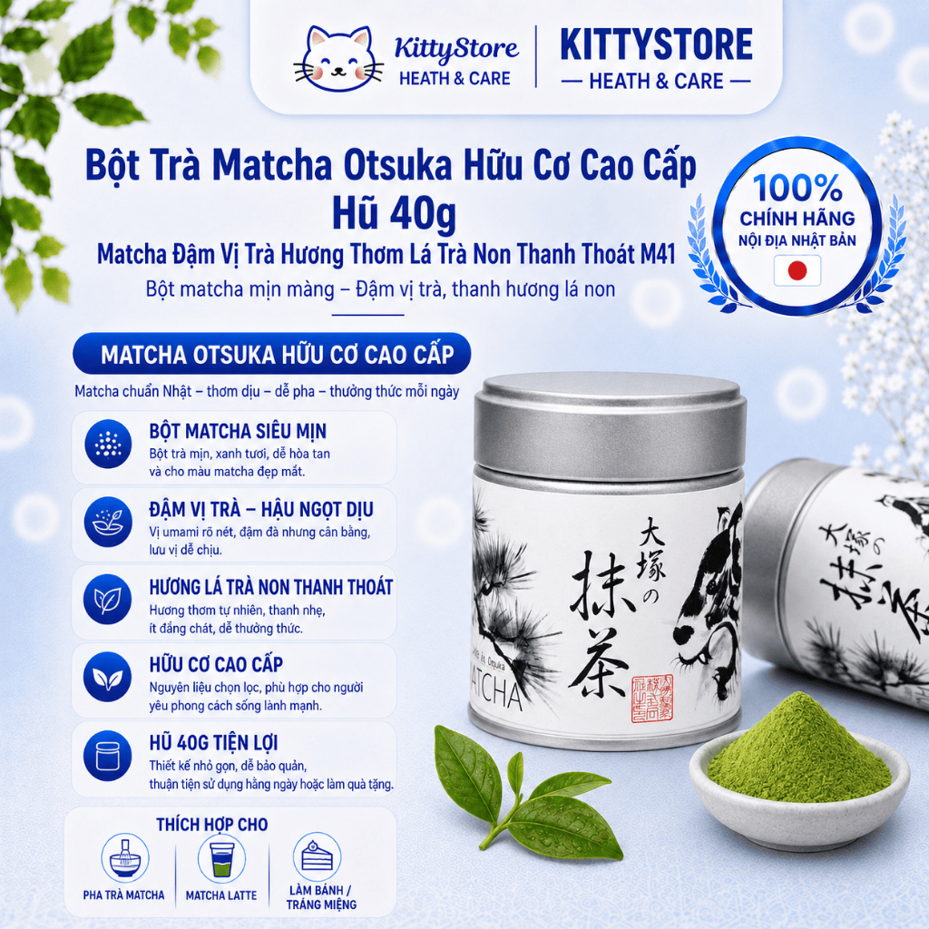 Bột Trà Matcha Otsuka Hữu Cơ Cao Cấp Hũ 40g Matcha Đậm Vị Trà Hương Thơm Lá Trà Non Thanh Thoát M41