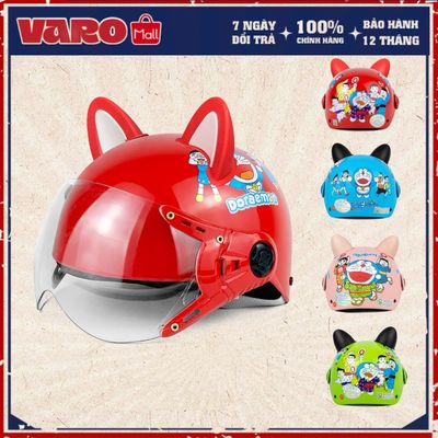 Mũ Bảo Hiểm Trẻ Em Kính Càng Doremon Cho Bé Từ 5-10 Tuổi Lồng Ép Nhiệt Cao Cấp Chính Hãng Varohelmet