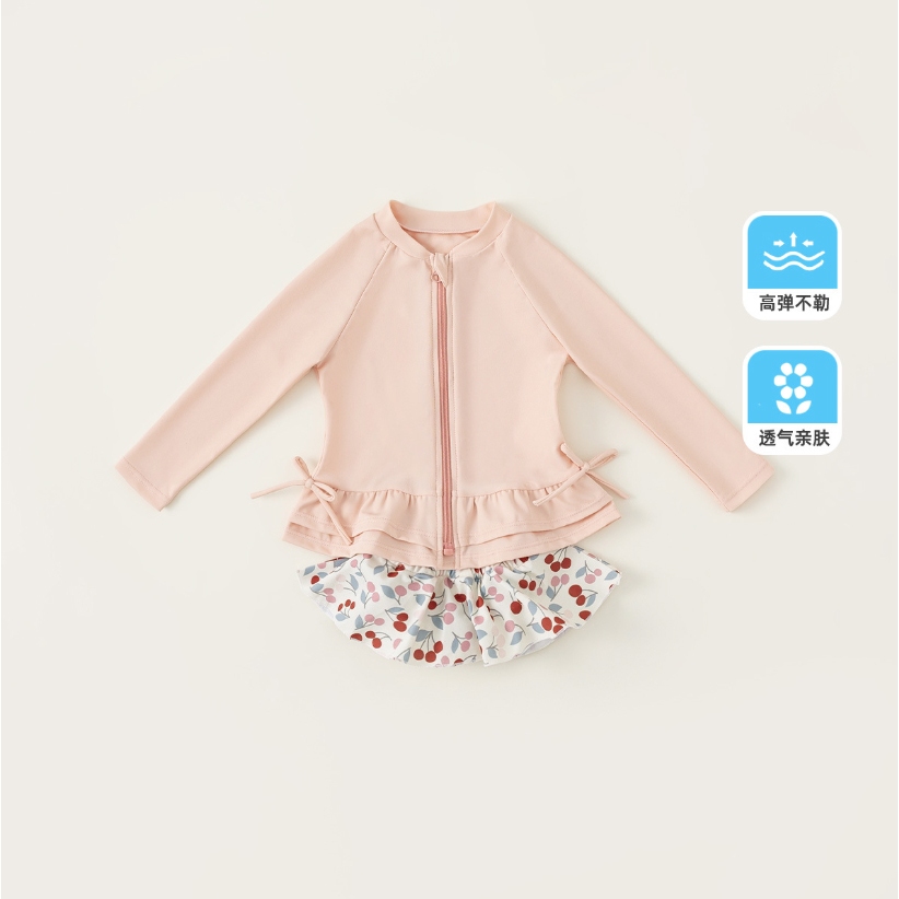 𝐀𝐩𝐫𝐢𝐥 𝐛𝐞́𝐛𝐞́ - MBang Đồ Bơi Bé Gái dài tay màu hồng phấn dễ thương