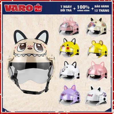 Mũ Bảo Hiểm Nửa Đầu Kính Càng Trẻ Em Kuromi, Gấu Dâu Dễ Thương Cho Bé Từ 5-10 Tuổi Tặng Tai Gắn Nón