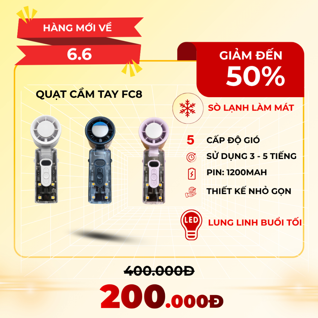 Quạt Mini Cầm Tay FC8 - Bản Có Sò Lạnh - Tích Hợp Đèn LED - Công Nghệ Làm Lạnh Sâu