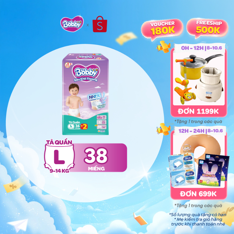 [TẶNG MIẾNG NGẪU NHIÊN] Tã quần Bobby Siêu Khô Thoáng - 100% Thoáng Khí Jumbo S46/M42/L36/XL32/XXL28