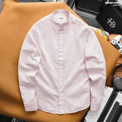 Áo sơ mi nam HEBOZ cổ trụ linen 3M chất linen nhăn dệt sọc thanh lịch phù hợp công sở - 00003212
