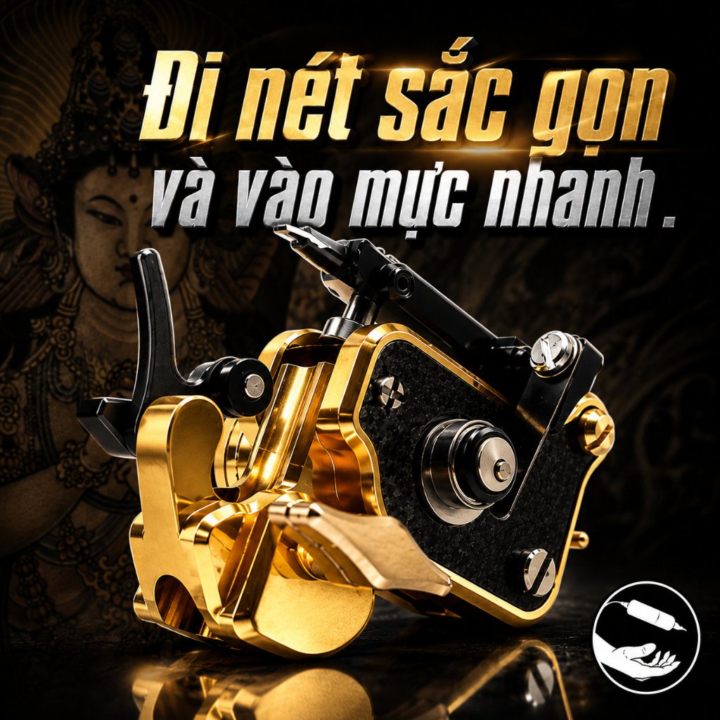 Máy xăm tattoo Dankubin V7R rotary chỉnh stroke kim dài đa năng đi nét vào màu đánh bóng cho thợ xăm