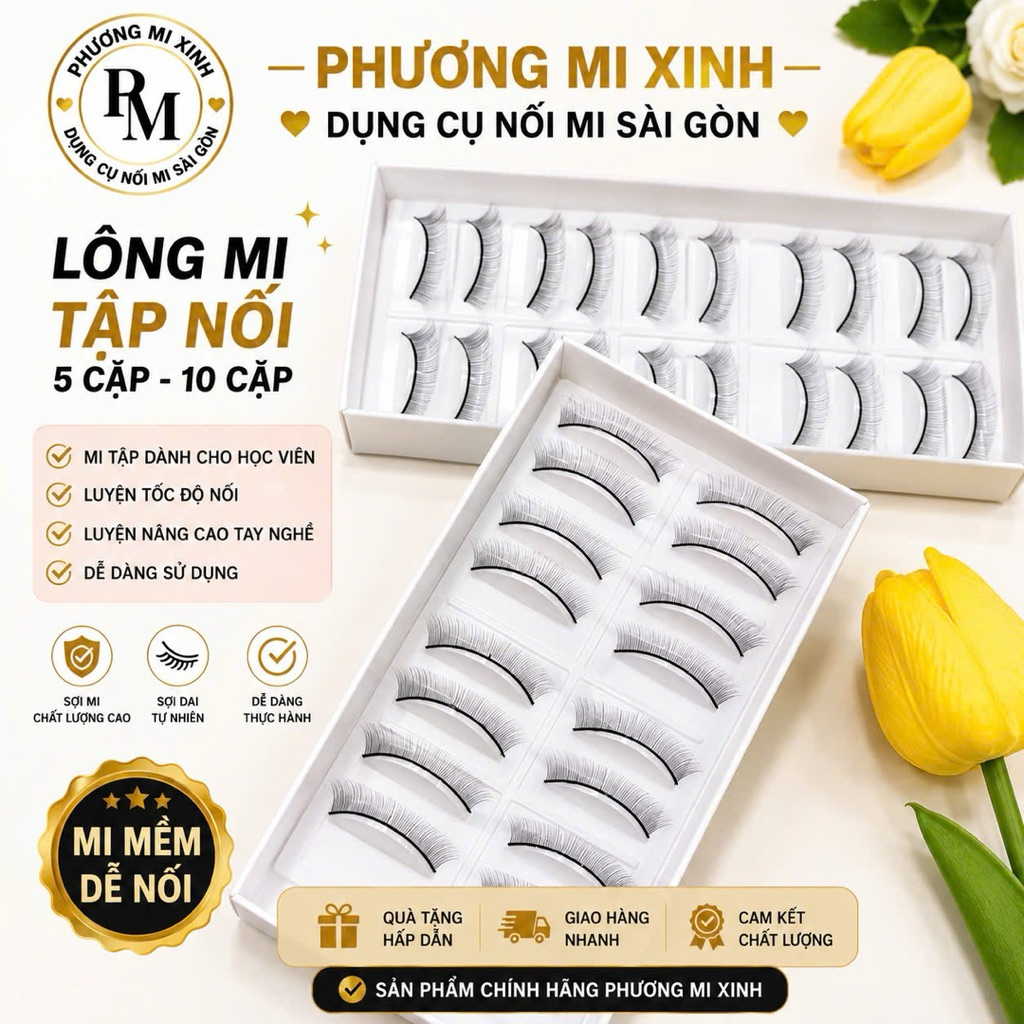 Mi tập nối 5 cặp- 10 cặp, dành cho người mới tập nối _ Dụng cụ nối mi _ Phụ liệu nối mi Mi Tâm