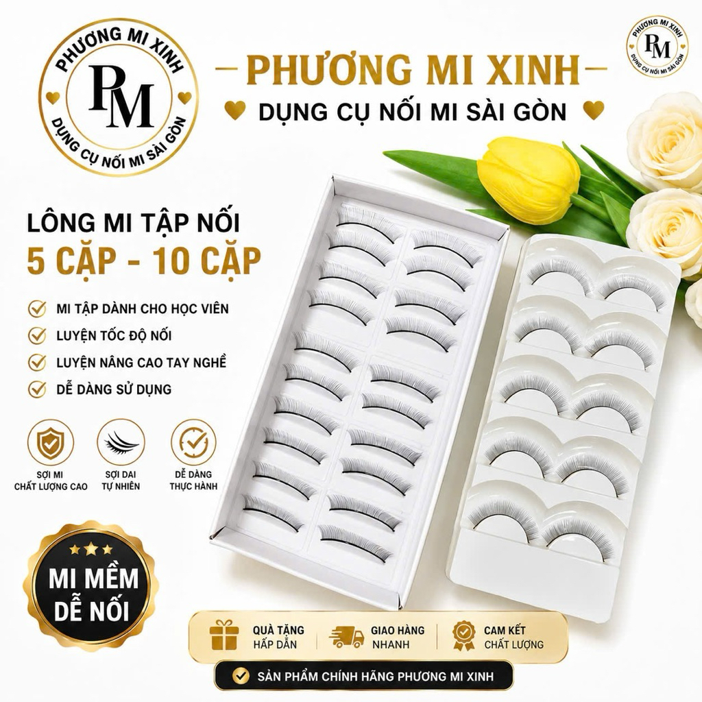 Mi tập nối 5 cặp- 10 cặp, dành cho người mới tập nối _ Dụng cụ nối mi _ Phụ liệu nối mi Mi Tâm