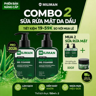 [ĐỘC QUYỀN] Combo 2 Sữa Rửa mặt Nam Da Dầu MILIMAN 150ml Tặng Gel Dưỡng Ẩm Sáng Da FULL SIZE 50GR