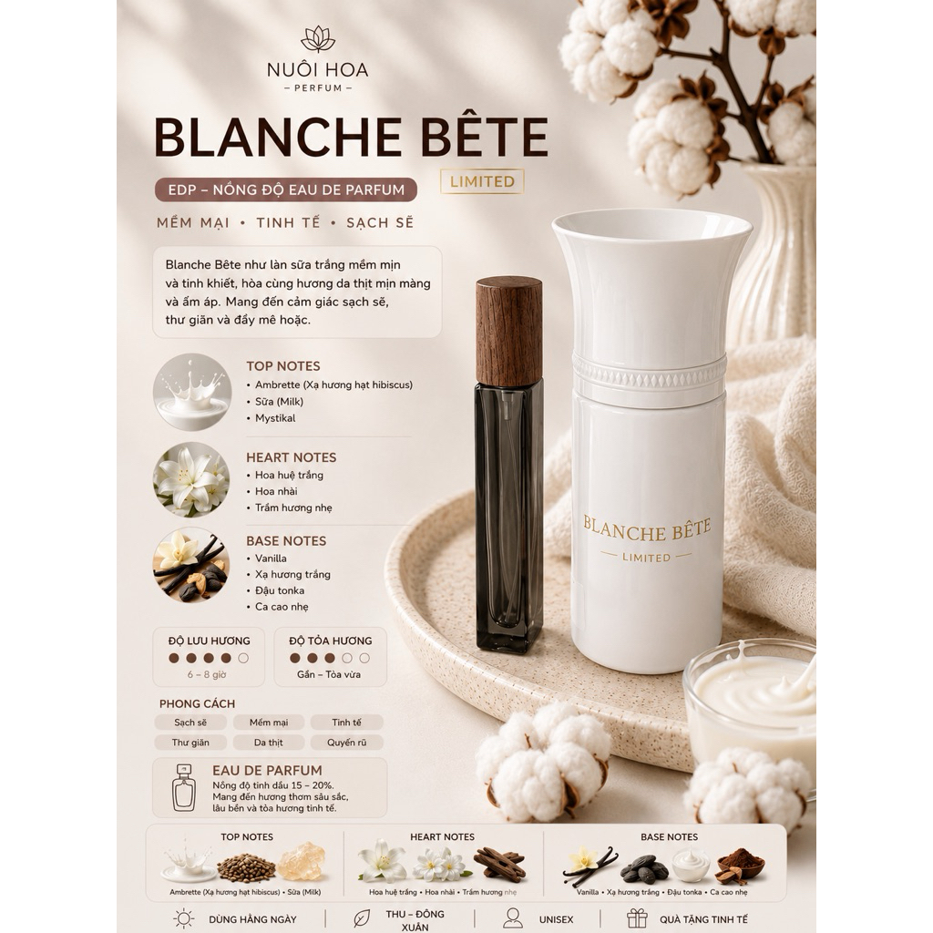 Nước Hoa sữa vani béo mịn  Blanche Bete Limited-mẫu thử