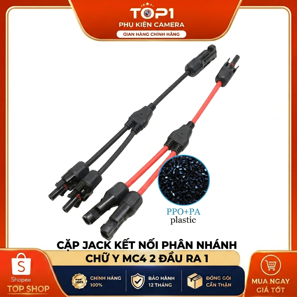 Cặp Jack kết nối phân nhánh chữ Y MC4 2 đầu ra 1, Loại tốt, bảo hành 12 Tháng