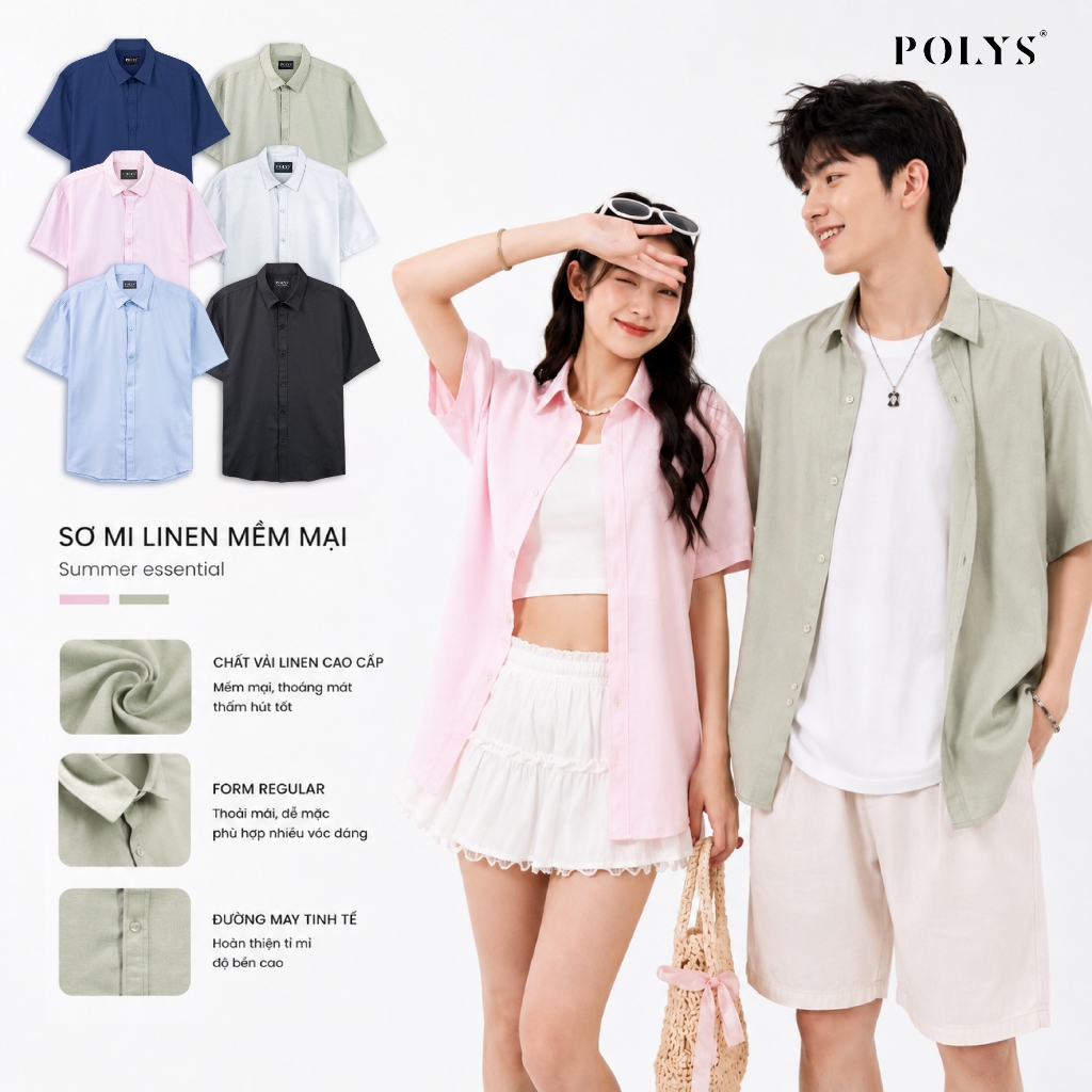 Áo sơ mi nam tay ngắn POLYS, Vải Oxford Thoáng Khí, 6 Màu Trẻ Trung. Áo Sơ Mi Nam Oxford Ngắn Tay