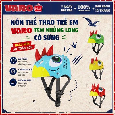 Mũ Thể Thao Trẻ Em VARO Cho Bé  Từ 2-4 tuồi Tem Khủng long có sừng nhiều màu bắt mắt