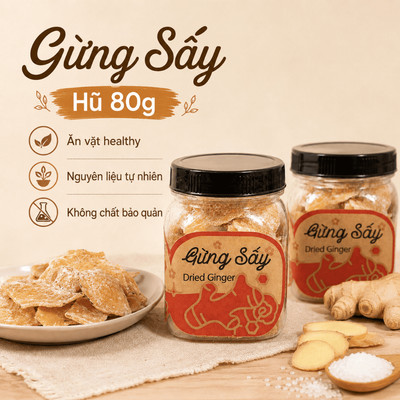 Hộp Mứt Gừng Sấy Ăn Vặt Nam Xanh, Giữ ấm cơ thể, Nguyên Liệu Tự Nhiên, Không Chất Bảo Quản, Hộp 80g